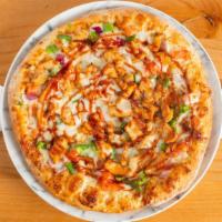 Bbq Chicken Pizza · BBQ sauce, red onions, green bell peppers, tomatoes, chicken marinated in BBQ sauce, mozzare...