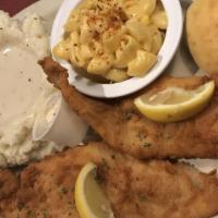 Catfish Platter · Two fresh catfish fillets, dipped in our own batter & fried to perfection, grilled or blacke...