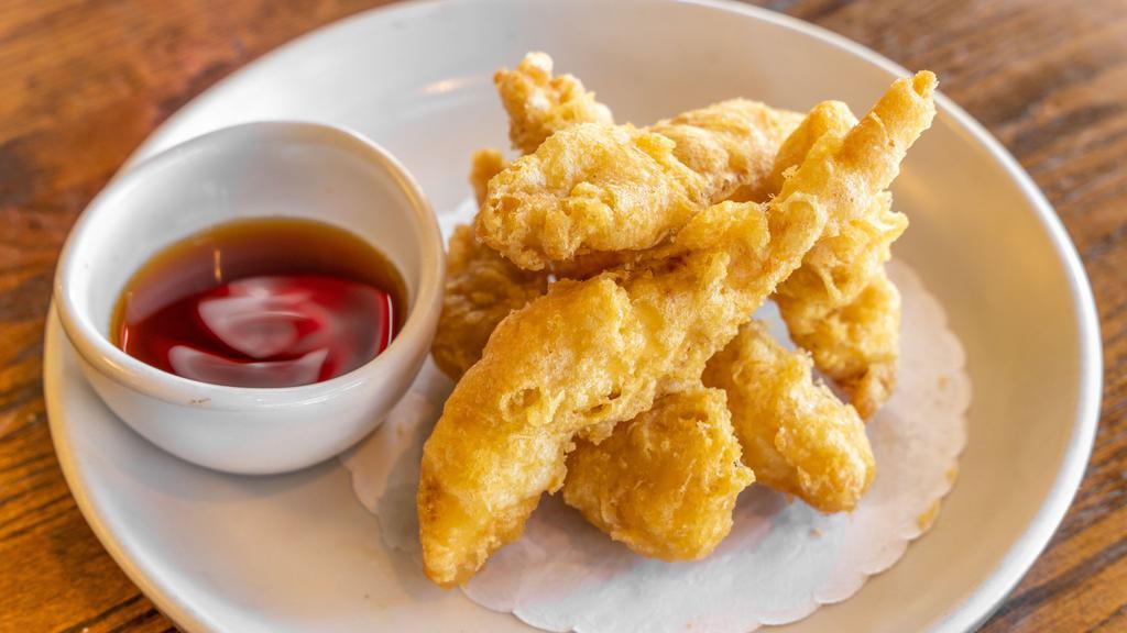 Tempura Chicken · 5 strips of chicken breast dipped in tempura and lightly fried.