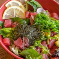 Aloha Poke Bowl · Choice of Tuna or Salmon with a layer of spring mix, seaweed salad, avocado, cucumber, radis...