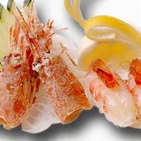 Sweet Shrimp Nigiri · Shrimp is raw. Head is deep fried so that contains Gluten.