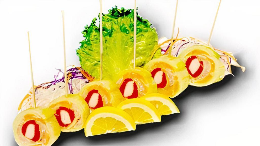 Lollipop Roll · Tuna, yellowtail, salmon, crab, & avocado wrapped with cucumber. (No rice) / Raw / Has Gluten