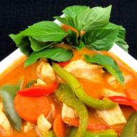 Panang Curry  · Decadent kefir lime curry with coconut cream, carrots and bell peppers. Can be made vegan or...