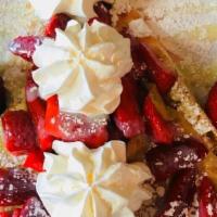 Strawberry & Cream Crepes · Two fresh-warm crepes, smothered using our secret & tasty cream cheese with caramelized stra...