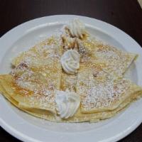 Dulce De Leche Crepes · Two fresh-warm crepes, smothered using our secret & tasty cream cheese, topped with our secr...