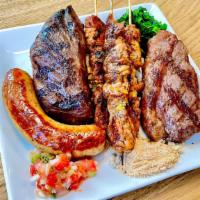 Churrasco Plate · the churrasco plate comes with 6oz of flank steak, 6oz of picanha steak, 3 chicken thigh yak...