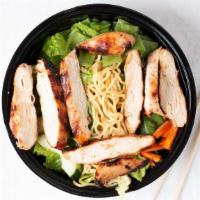 Sesame Garden Toss Salad · Grilled all white chicken, sliced, cucumber, snow peas, fresh julienne carrots, and cold sob...