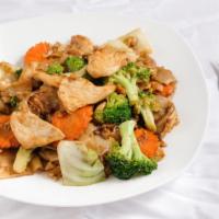 Pad See Ew · Your choice of protein stir-fried with wide rice noodles, egg, broccoli, carrots.