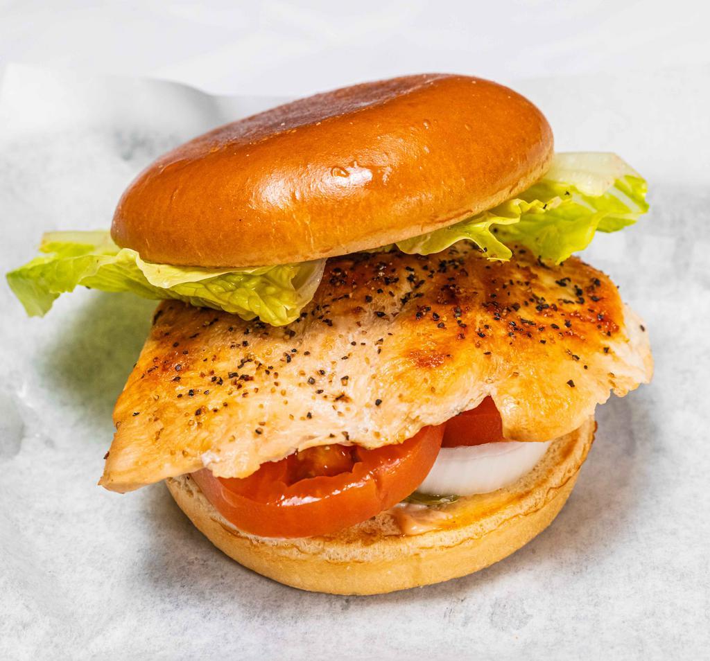 Chicken Sandwich · Includes lettuce, tomato, onion, pickle, and special sauce.