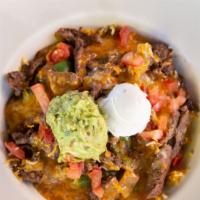 Burrito Bowl · Refried beans, rice, fajita veggies, your choice of meat, pick one (carnitas, steak, grilled...