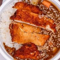 Chicken · Breaded chicken served with curry sauce, Steamed rice, Potatoes, Carrots & Miso.