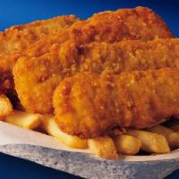 Chicken & Chips · Three deep fried chicken strips served with French fries