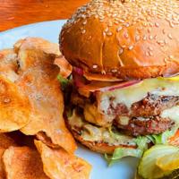 Burger · House ground chuck and ribeye burger, cheddar cheese, lettuce, onion, pickle, and not so sec...