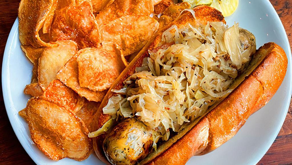 Beyond Vegan Bratwurst Sandwich · Beyond Vegan Bratwurst w/ vegan sauerkraut, peppers or onions on a french roll w/ house mustard