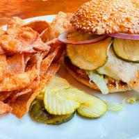 Grilled Chicken Sandwich · Lettuce, Onion, Pickle, Not So Secret Sauce, Cheddar Cheese.