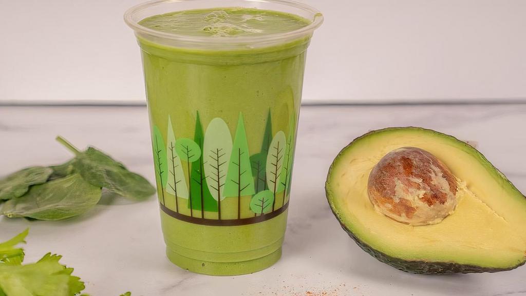 Revive · The base of our Refresh green juice (cucumber, celery, kale, and spinach) blended with avocado, pink salt, and a snake bite shot (ginger, parsley, lemon, cayenne, apple).