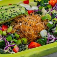 Joyful Bowl · Marinated Kale, raw sea kelp noodles, and cabbage tossed in a delicious superfood dressing. ...