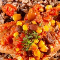 Southwestern Chicken · Roasted with black beans, shredded carrots, scallions and southwestern seasoning. Not spicy,...
