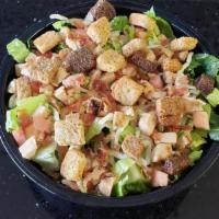 Chicken Salad · Chopped Romaine Lettuce, Diced Tomatoes, Shredded Mozzarella Cheese, Chopped Chicken, Crispy...