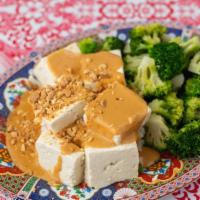 Tofu Peanut  · Steamed OTA Tofu and steamed broccoli serve on jasmine rice with Nong's Peanut sauce (GF/Veg...