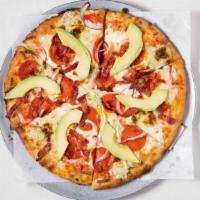 Manny Pizza · Most popular. Red sauce, jalapeno cream cheese, mozzarella, pepperoni, bacon, red onion, chi...