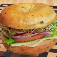 Vegetarian · sandwich come with mayo, mustard, cheese, lettuce, tomato, onion, pickles, sprouts, and avoc...