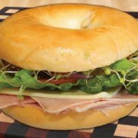 Ham · sandwich come with mayo, mustard, cheese, lettuce, tomato, onion, pickles, sprouts, and avoc...