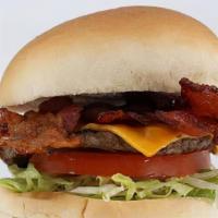 Jr Bacon Burger · 1/4 lb hamburger. include dressing, lettuce, tomato, & onions.