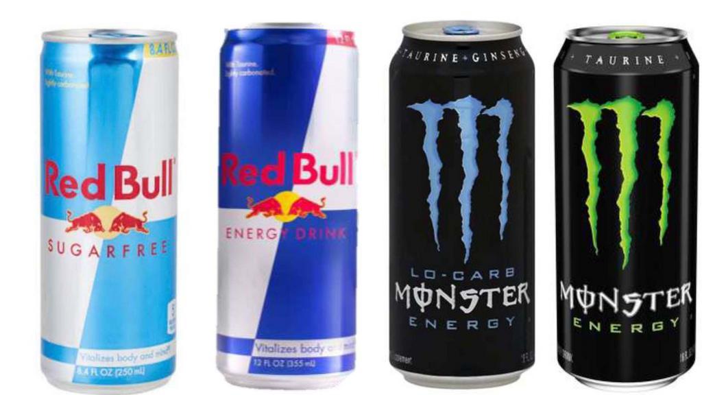 Monster Drink · Monster (Regular)
Monster (Sugar Free)
Red Bull (Regular)
Red Bull (Sugar Free)