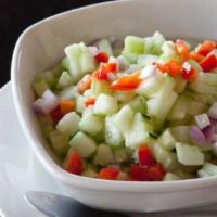 Cucumber Salad · Gluten-free, vegan. Diced cucumber and shallots with sweet dressing sauce.
