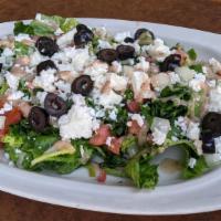 Feta Salad · Gluten Free. Lettuce, tomatoes, olives, feta cheese and fresh mint tossed with lemon juice, ...
