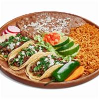 Taco Plate (2) · two tacos served with rice and beans