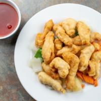 Kid'S Sweet & Sour Chicken · Served with ham fried rice.