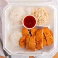 Chicken Katsu · thinly sliced chicken breast that's coated with panko and deep fried. comes with dipping sauce