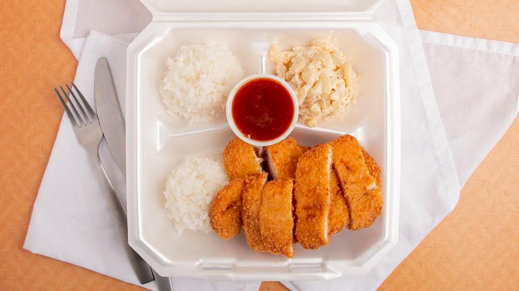 Chicken Katsu · thinly sliced chicken breast that's coated with panko and deep fried. comes with dipping sauce