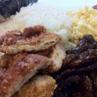 Teriyaki Beef Plate · Mini plate includes one scoop rice and macaroni salad. Regular plates includes extra meat, t...
