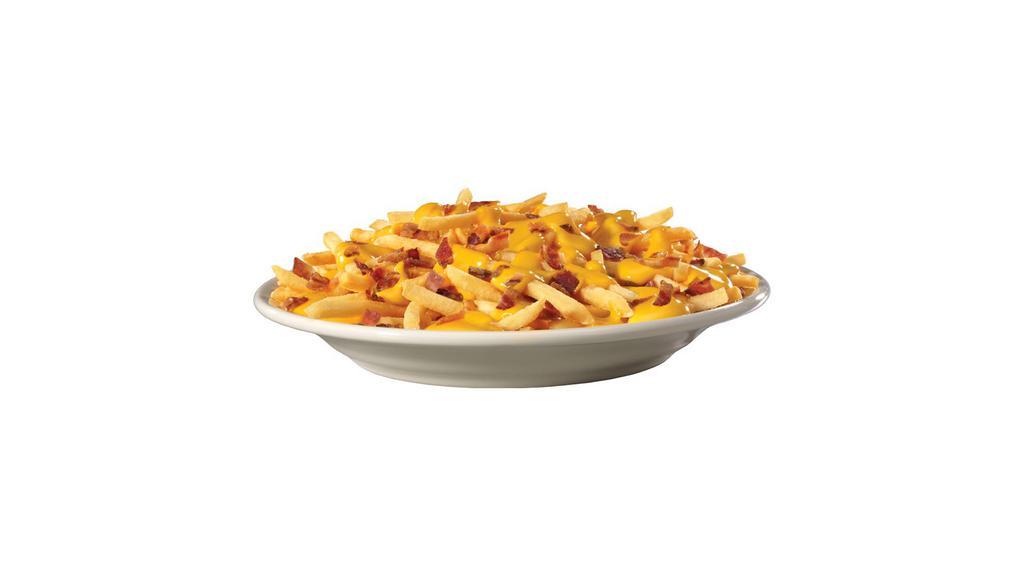 Bacon Cheese Fries · our thin and crispy fries topped with cheddar cheese sauce and bacon crumbles.