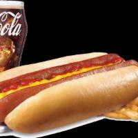Kids Hot Dog Combo · Includes choice of applesauce or Thin 'n Crispy Fries and drink