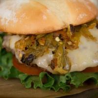 Green Chile Jackburger · Grassburger + New Mexico green chile + pepperjack cheese.. Served on a GMO-free potato bun w...
