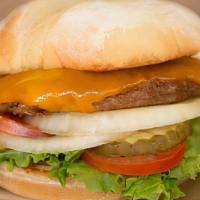 Chedda Burger · Grassburger + cheddar cheese.. Served on a GMO-free potato bun with lettuce, tomato, onion, ...