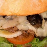 Mushroom Swiss Burger · Grassburger + sauteed mushrooms + Swiss cheese.. Served on a GMO-free potato bun with lettuc...
