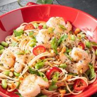 Noodle Salad With Shrimp · Chilled ramen noodles, shredded carrots, green onions, Fresno peppers, edamame, basil, and m...