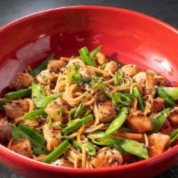 Hong Kong Chicken · Chicken, snow peas, carrots, green onions, and ramen noodles tossed with toasted sesame garl...