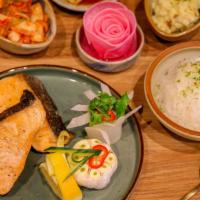 Salmon Bento · 6oz  Atlantic salmon. Served with rice, 4 side dishes and house salad.