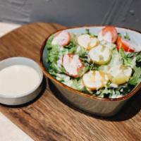House Salad · Vegan.  green leaf, cherry tomatoes with house-made creamy salad dressing.
