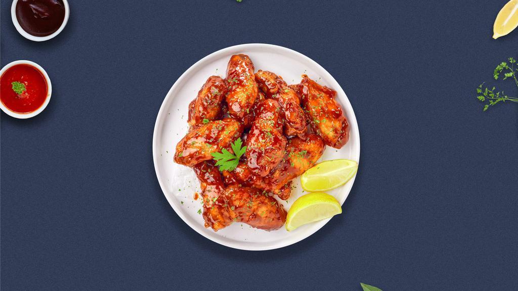 Busy Bbq Honey Wings · Fresh chicken wings breaded and fried until golden brown. Served with honey and bbq sauce.