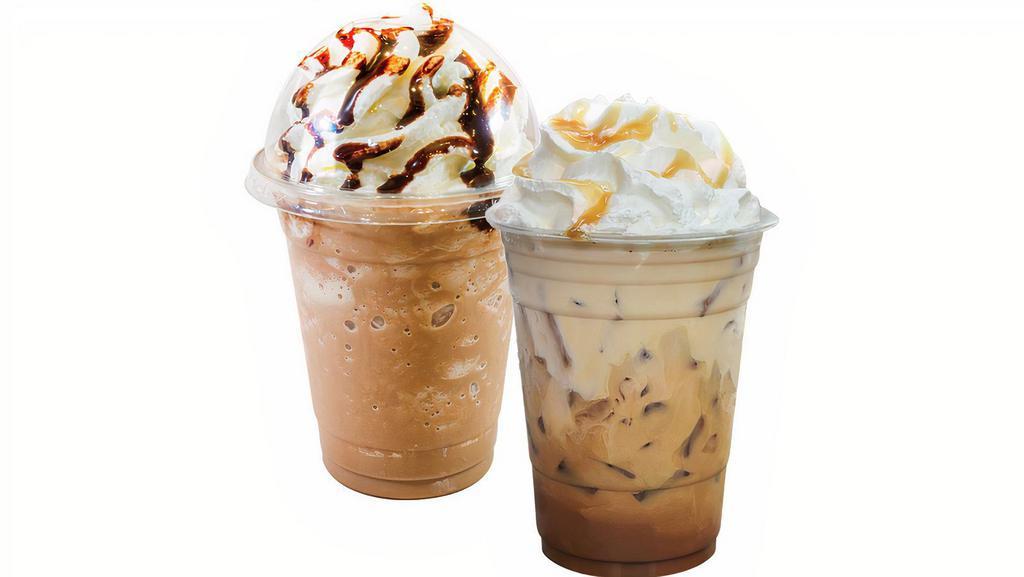 Iced Caramel Mocha · Blended Costa Rican cold brew coffee, milk, caramel syrup, chocolate and whipped topping.