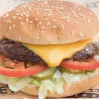 Cheeseburger · American cheese, KV spread, lettuce, pickles, and tomatoes. Made with 100% Fresh ground beef...
