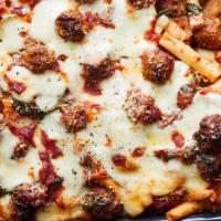 Italian Baked Ziti With Sausage (Penne) · Baked penne pasta in marinara sauce smothered with mozzarella and Italian sausage.