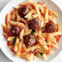 Penne With Meatballs · Penne pasta with marinara sauce served with meatballs.